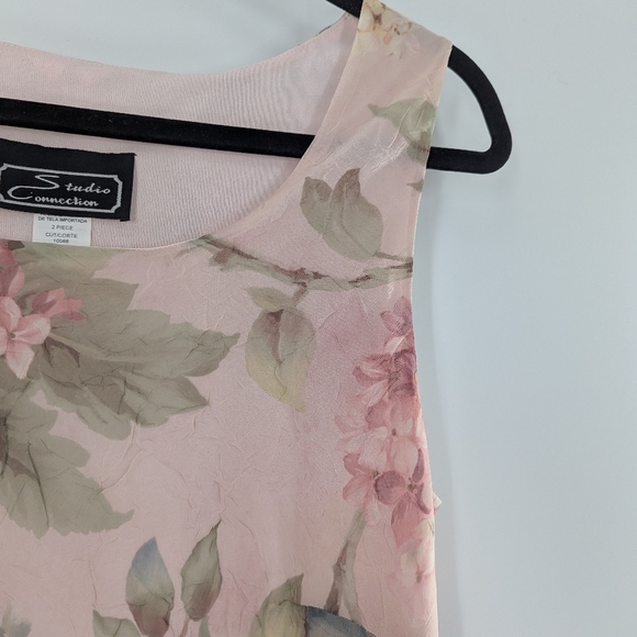 VTG Studio Connection Floral Midi Dress Pink Sheer Overlay Sleeveless 14 Pastel - Picture 6 of 8